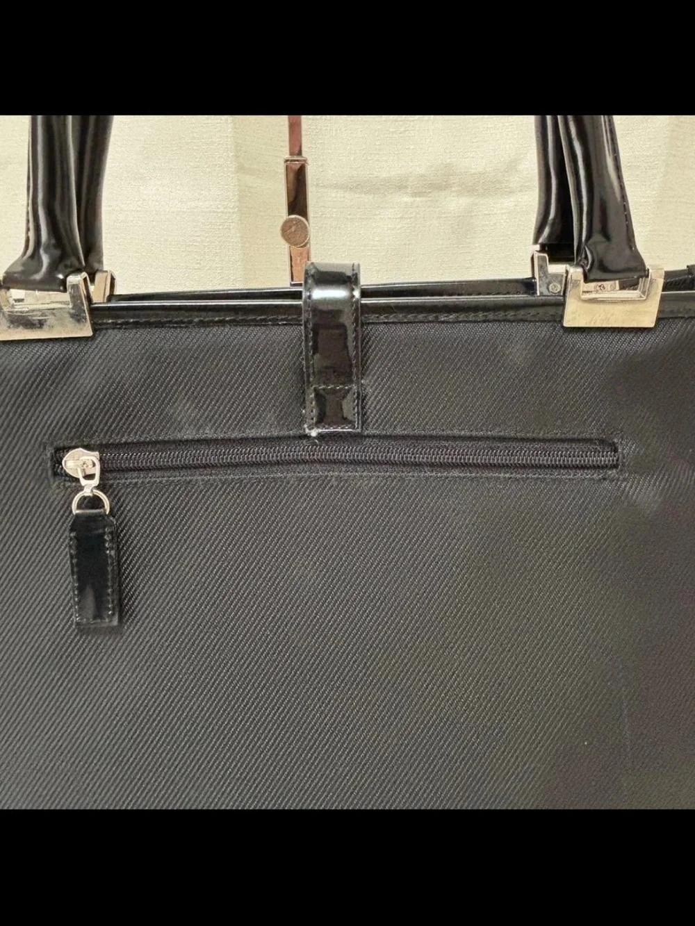 Paolo Gucci Black Structured Satchel with Center Stripe and Silver Accents